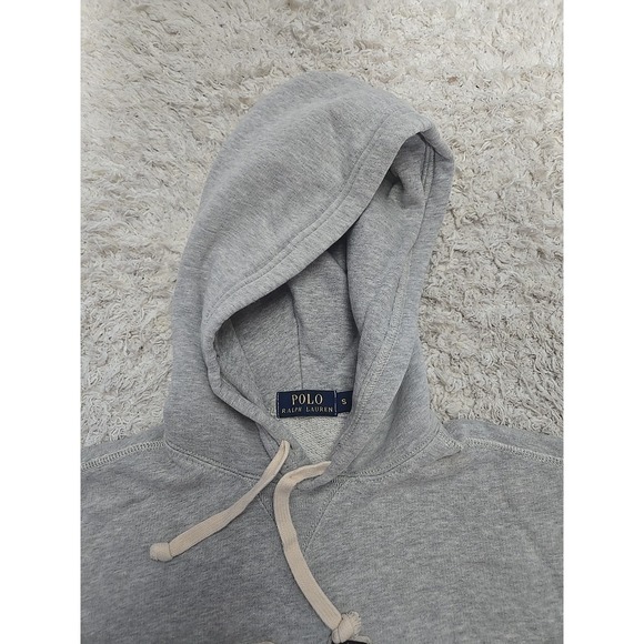 VINTAGE Polo Ralph Lauren Hoodie Gray POLO Spellout Pullover Mens S - Picture 7 of 10